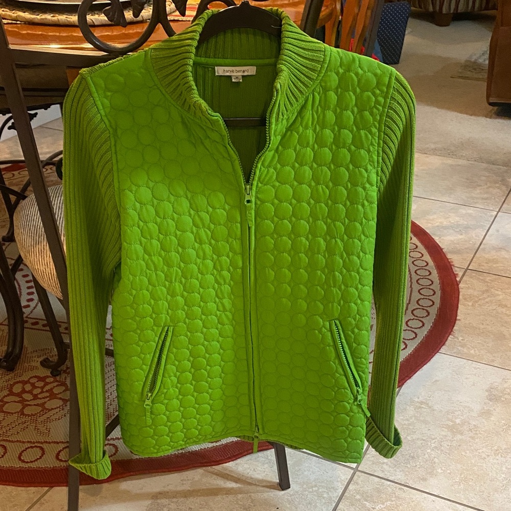 Harve Bernard Vintage 90s Lime  Green Lightweight Quilted Zip Sweater Jacket